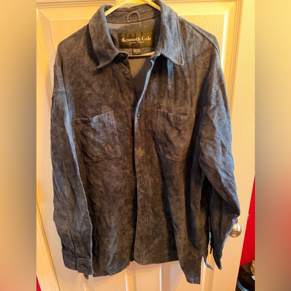 Kenneth Cole Dark Blue Suede Shirt Sz L